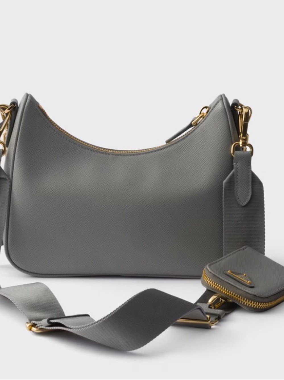 Prada Grey Saffiano Crescent Shoulder Bag with Gold Chain Detail - Picture 2 of 7
